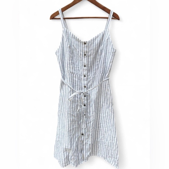 Old Navy White Blue Striped Cotton Euro Summer Garden Girl Dress Large Petite - Picture 1 of 11